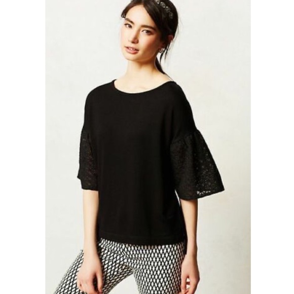 Anthropologie Tops - ANTHROPOLOGIE DOLAN Laced Lantern Short Sleeve Boxy Top Black Size S